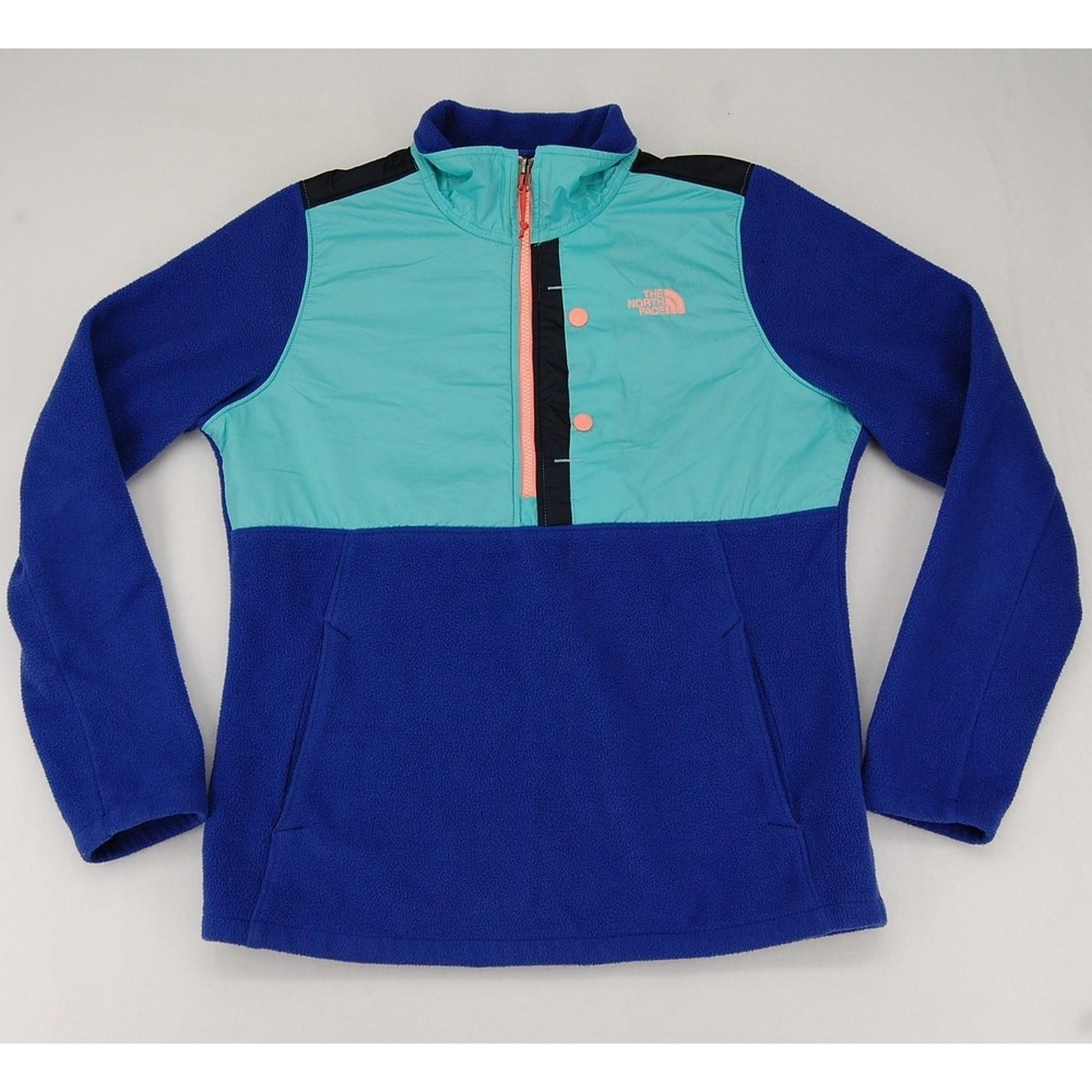 The North Face Fleece Jacket Womens Medium Blue Colorblock 1/4 Zip Pullover